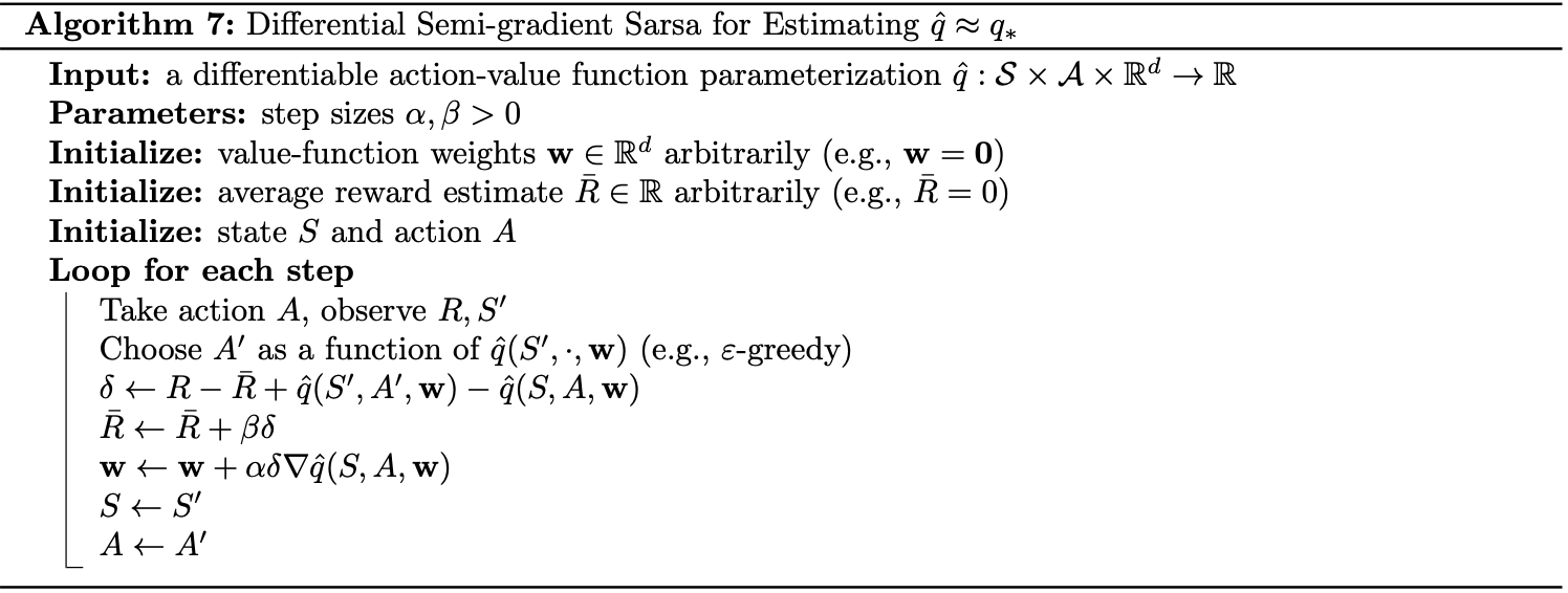 Differential Semi-gradient Sarsa